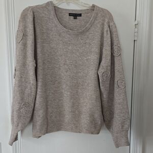 Gray/tan Sweater with Crochet Details